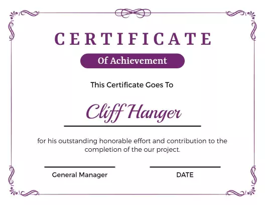 Elegant Purple Achievement Recognition Certificate Template