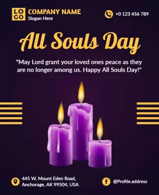 Elegant Purple All Souls Day Candle Remembrance Poster Template