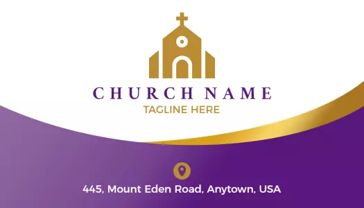 Elegant Purple and Gold Church Community Invitation Business Card Template