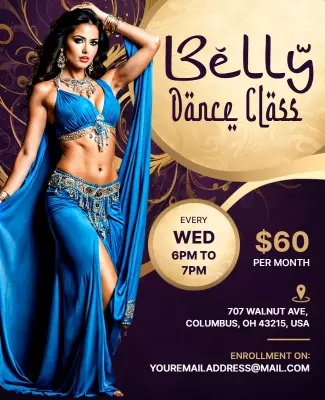 Elegant Purple Belly Dance Class Invitation Poster Template