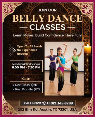 Elegant Purple Belly Dance Class Promotion Poster Template