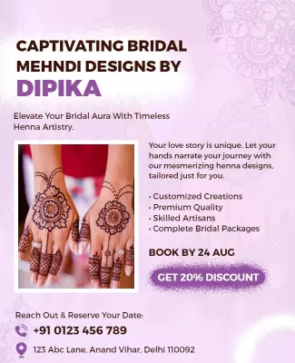 Elegant Purple Bridal Mehndi Designs by Dipika Poster Template