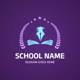 Elegant Purple Crest with Open Book Representing School Logo Template