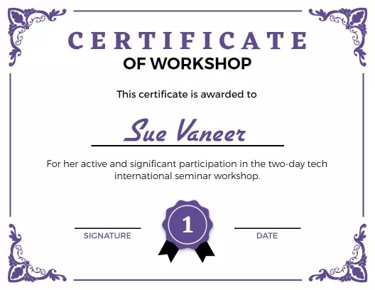 Elegant Purple Decorative Workshop Participation Certificate Template