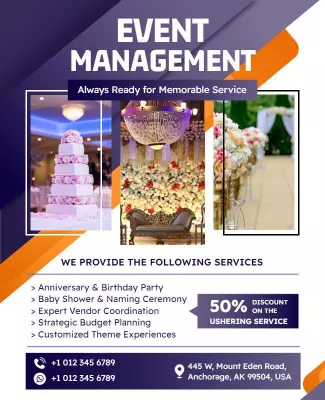 Elegant Purple Event Management Services Overview Poster Template