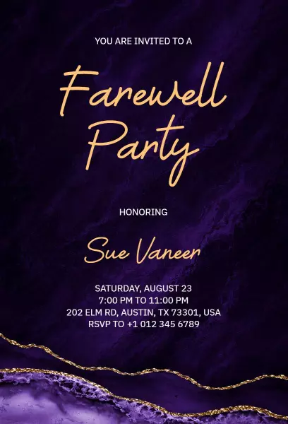 Elegant Purple Farewell Party Celebration Invitation Template