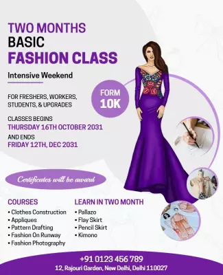 Elegant Purple Fashion Class Workshop Poster Template