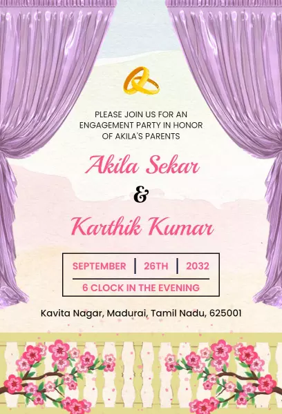 Elegant Purple Floral Engagement Celebration Invitation Template