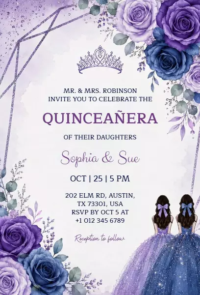 Elegant Purple Floral Quinceanera Celebration Invitation Template