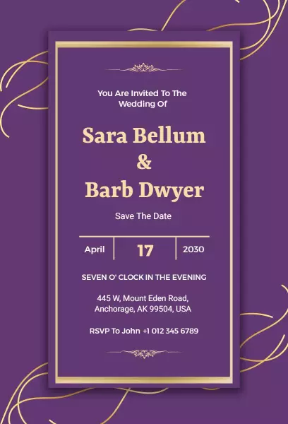 Elegant Purple Floral Wedding Celebration Invitation Template