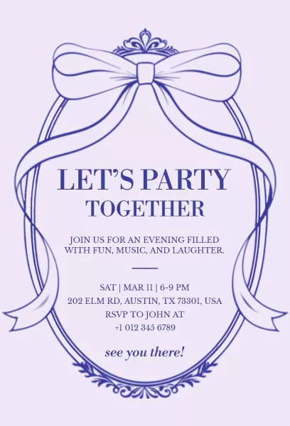 Elegant Purple Fun Evening Party Celebration Invitation Template