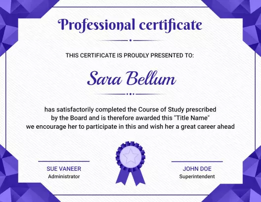 Elegant Purple Geometric Professional Achievement Certificate Template