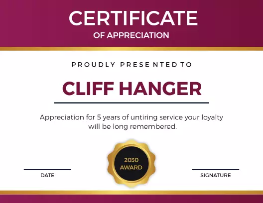 Elegant Purple Gold Appreciation Loyalty Service Certificate Template