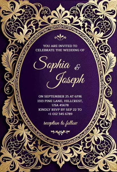 Elegant Purple Golden Wedding Celebration Invitation Template
