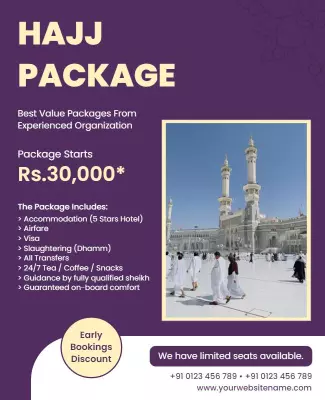Elegant Purple Hajj Package Travel Promotion Poster Template