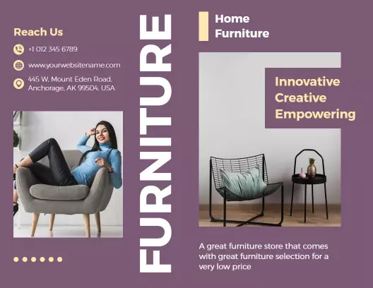 Elegant Purple Home Furniture Selection Brochure Template
