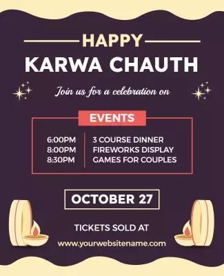 Elegant Purple Karwa Chauth Celebration Event Poster Template