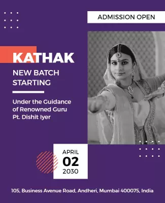 Elegant Purple Kathak Dance Class Admission Poster Template
