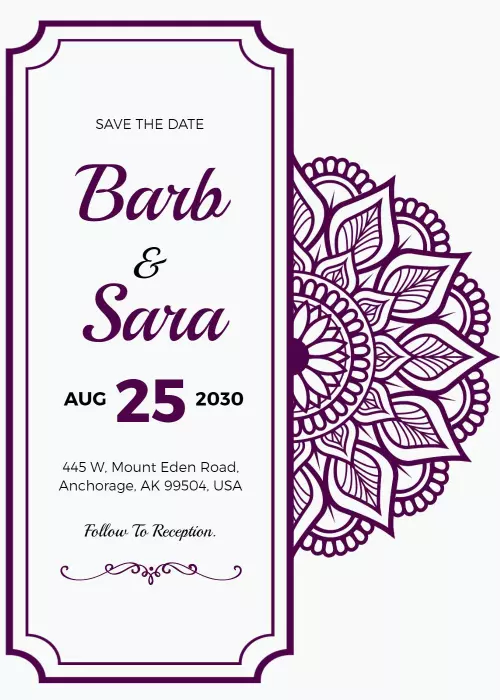 Elegant Purple Mandala Wedding Celebration Invitation Template
