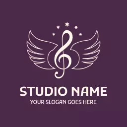 Elegant Purple Musical Note Design with Wings Logo Template