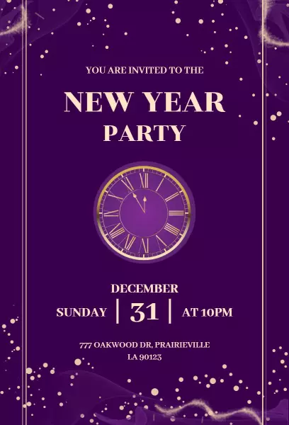 Elegant Purple New Year Countdown Celebration Invitation Template