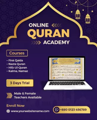 Elegant Purple Online Quran Academy Courses Poster Template