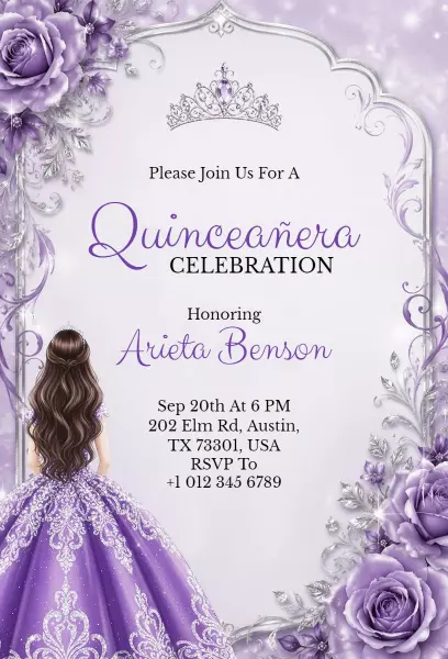 Elegant Purple Quinceanera Celebration Invitation Template
