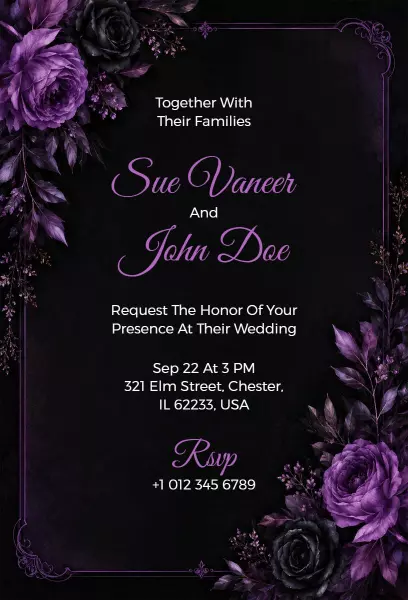 Elegant Purple Rose Wedding Ceremony Invitation Template