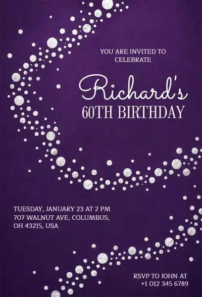 Elegant Purple Sparkle 60th Birthday Celebration Invitation Template