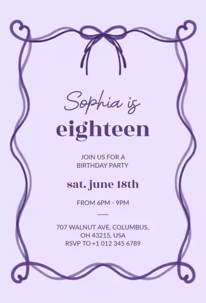 Elegant Purple Theme 18th Birthday Celebration Invitation Template