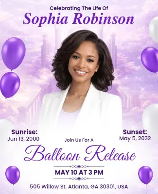 Elegant Purple Tribute Balloon Release Celebration Flyer Template