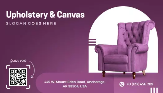 Elegant Purple Upholstery and Canvas Services Business Card Template