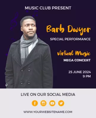 Elegant Purple Virtual Music Mega Concert Poster Template