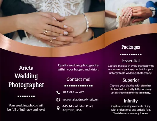 Elegant Purple Wedding Photography Packages Brochure Template