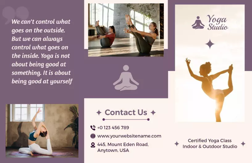 Elegant Purple Wellness and Yoga Class Brochure Template