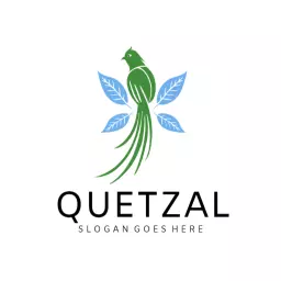 Elegant Quetzal Bird Design with Green Leaves Logo Template