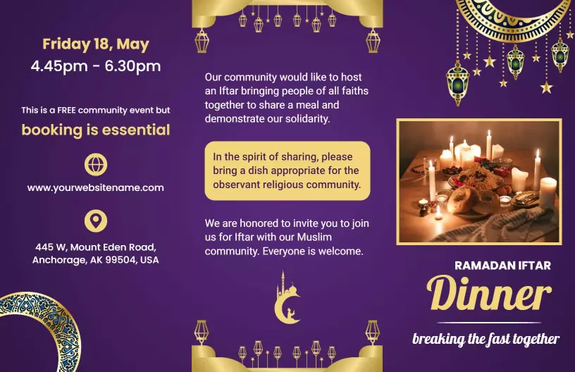 Elegant Ramadan Iftar Dinner Invitation with Menu Details Brochure Template