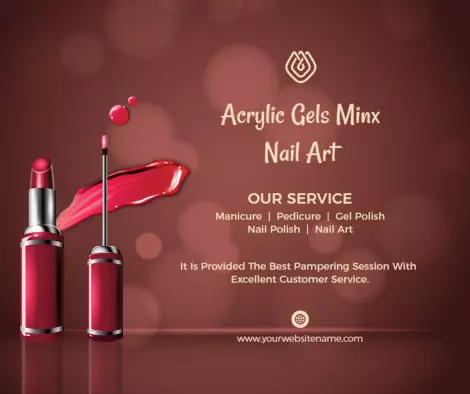 Elegant Red Acrylic Gels for Nail Salon Services Ad Template