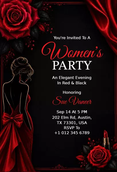 Elegant Red and Black Women's Party Invitation Template