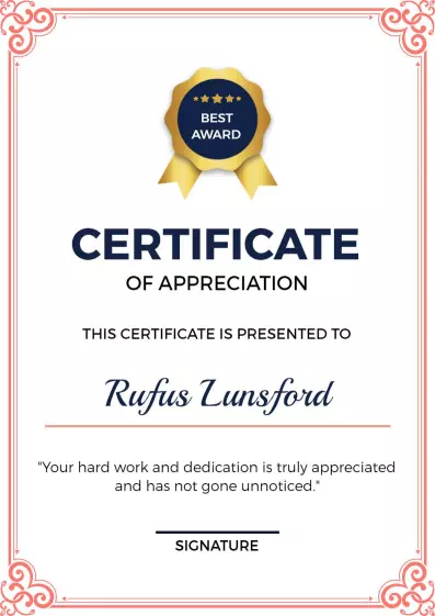 Elegant Red and Blue Award for Recognition of Appreciation Certificate Template