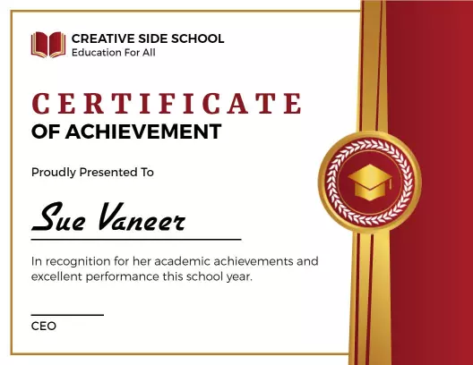Elegant Red and Gold Academic Excellence Achievement Certificate Template