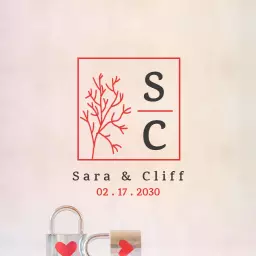 Elegant Red and Pink Nature-Inspired Wedding Logo Template