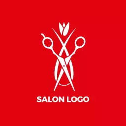 Elegant Red and White Scissors Design for Salon Logo Template
