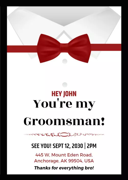 Elegant Red Bowtie Groomsman Invitation Template