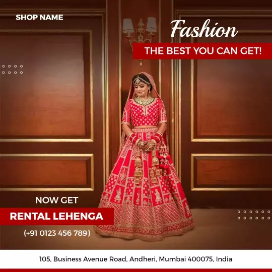 Elegant Red Bridal Lehenga Rental Promotion Ad Template