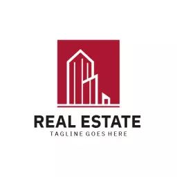 Elegant Red Building Design Representing Real Estate Logo Template