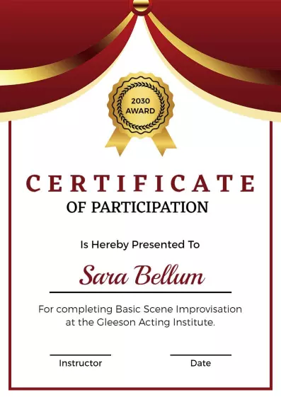 Elegant Red Curtain Award for Participation Certificate Template