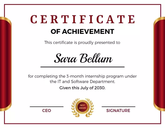 Elegant Red Decorative Achievement Award Certificate Template