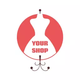 Elegant Red Dress Display Reflecting Fashion Retail Store Logo Template