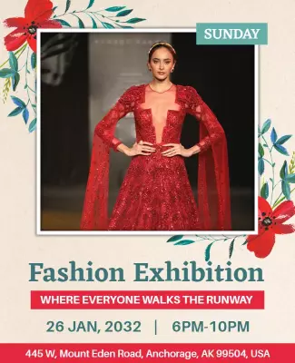 Elegant Red Fashion Exhibition Runway Event Poster Template
